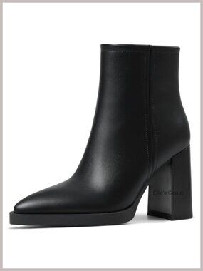 Women's Platform Ankle Boots Chunky Block Heel Pointed Toe Side Zipper